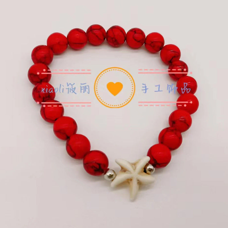 Wholesale Turtle Starfish Stretch Beaded White Turquoise Bracelet ACC-BT-Youl009