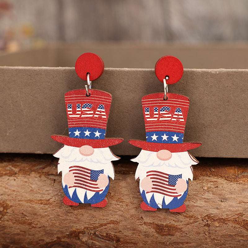 Wholesale American Independence Day cartoon five-pointed star retro wooden earrings