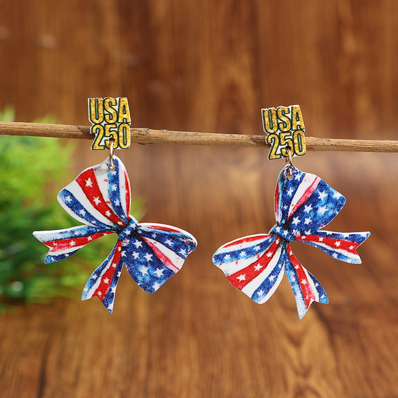 Wholesale Acrylic Independence Day Themed Drop Earrings