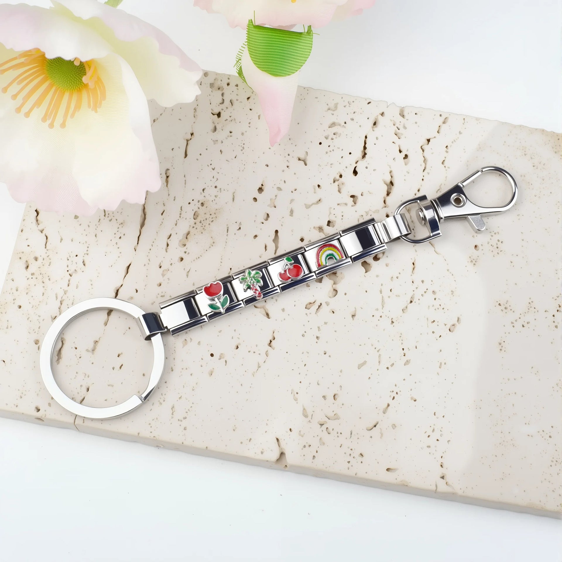Wholesale Single Section Creative Titanium steel Composable Italian Charm Keychains