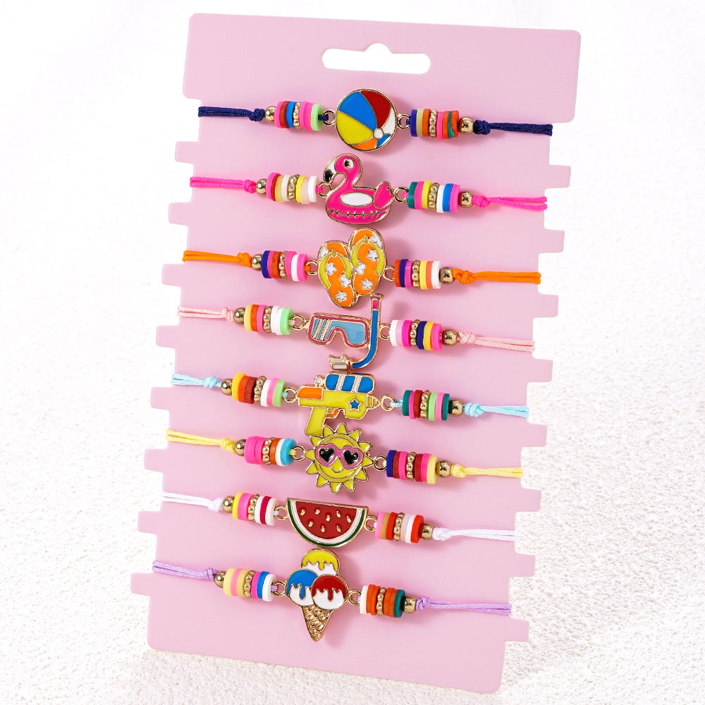 Wholesale Colorful polymer clay beaded cartoon animal pattern bracelet hand-woven adjustable size children' s jewelry