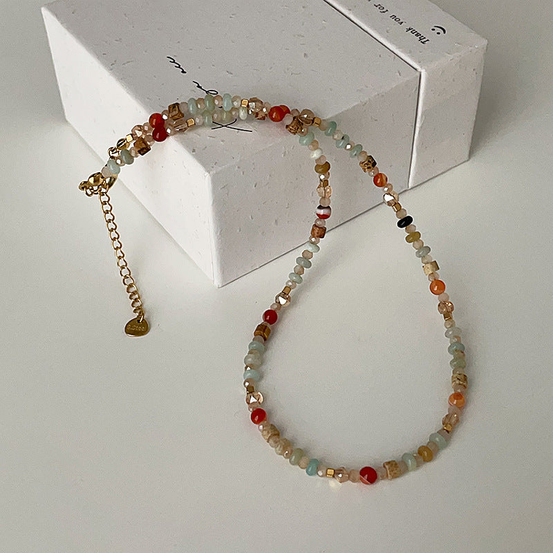 Wholesale Summer Dopamine Color Natural Stone Crystal Beaded Necklace
