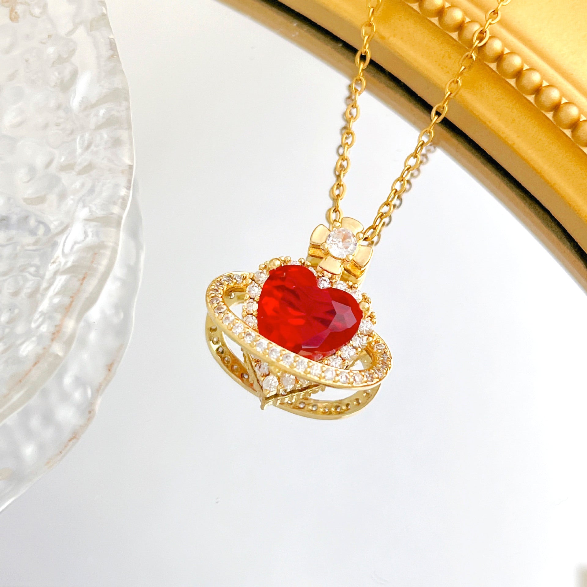 Wholesale Titanium Steel Heart Flower Necklace Gold Plated Sweet Style Boutique Jewelry
