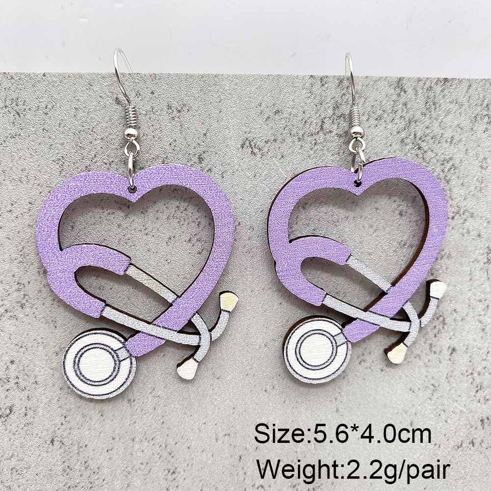 Wholesale  Nurse Day earrings Doctor Nurse Medical color earpiece wooden earrings