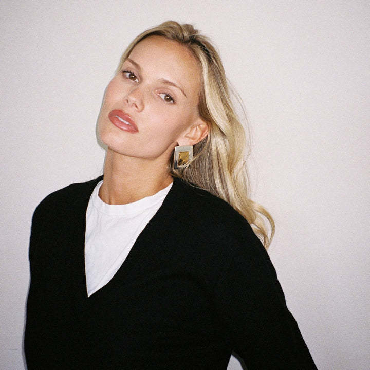 Wholesale 18K gold and silver two-color geometric rectangular exaggerated large earrings