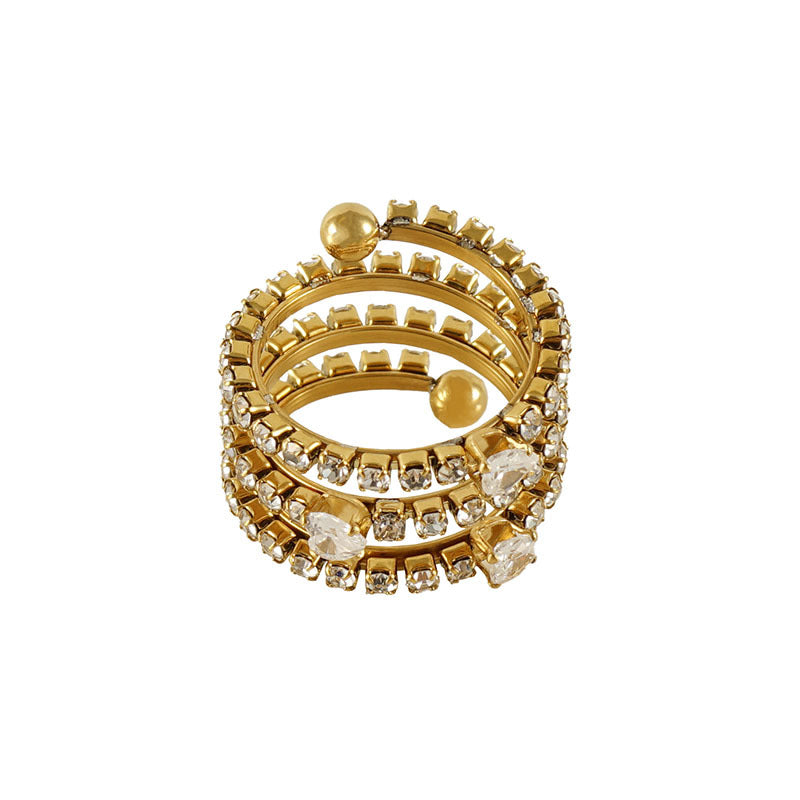 Wholesale Stainless Steel Rings 18k Full Diamond Multi-layer Open Adjustable Rings ACC-RS-ZhongXin006