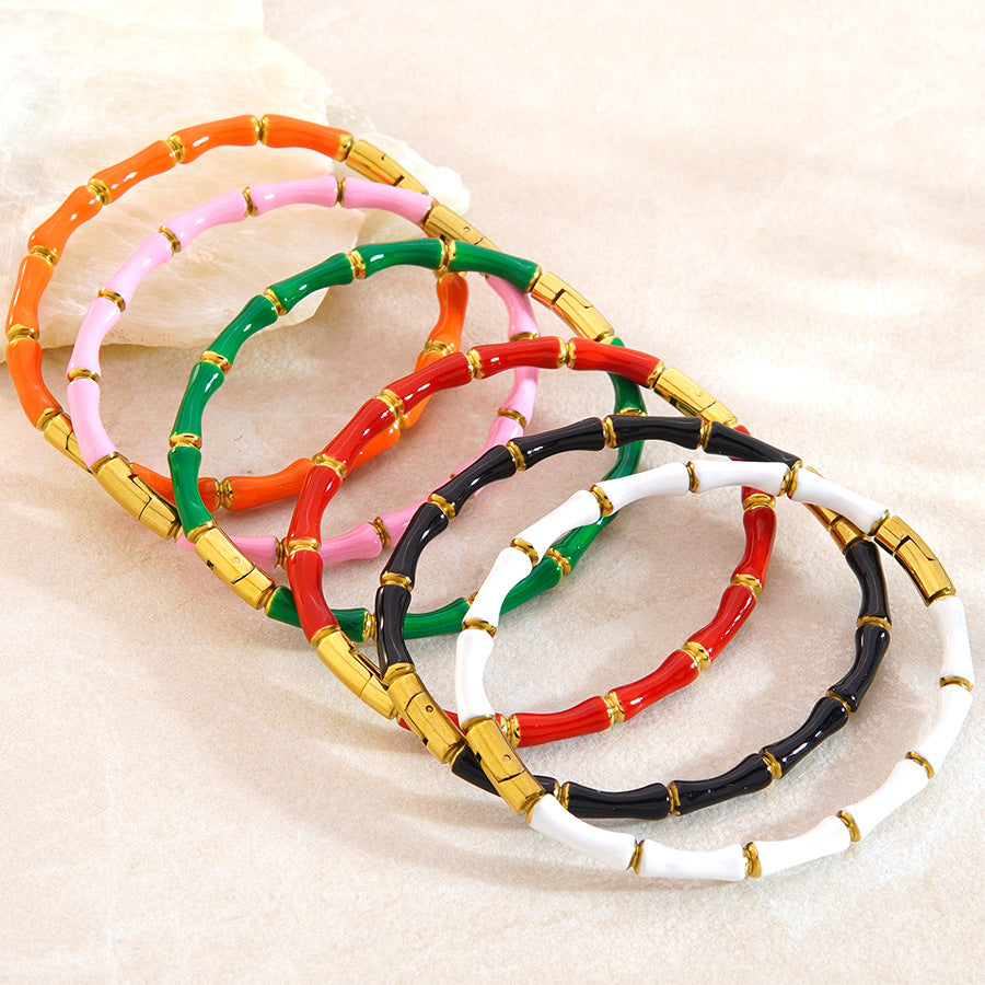 Wholesale Drip Oil Bamboo Joint Stainless Steel Bracelet Trendy Jewelry Accessory for Gift