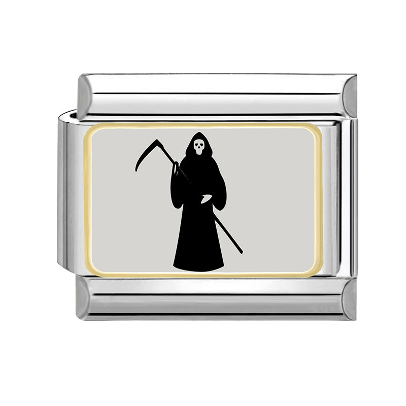 Wholesale Italian Charm Bracelet 9mm DIY Splicing Black Halloween Series Stainless Steel Composable Bracelet