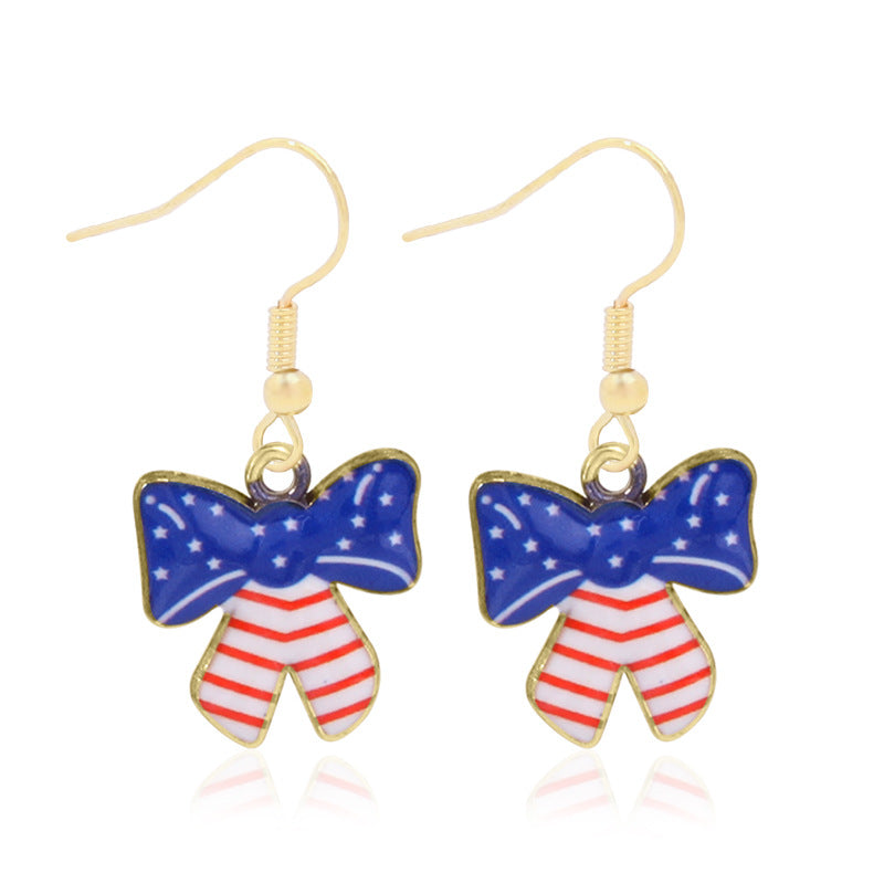 Wholesale American Independence Day Alloy Oil Drop Flag Pentagram Angel Earrings ACC-ES-BinLi003