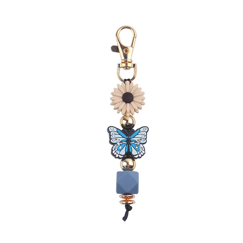 Wholesale Cartoon Colorful Butterfly Silicone Beaded Lanyard Keychain ACC-KC-GuangTian066