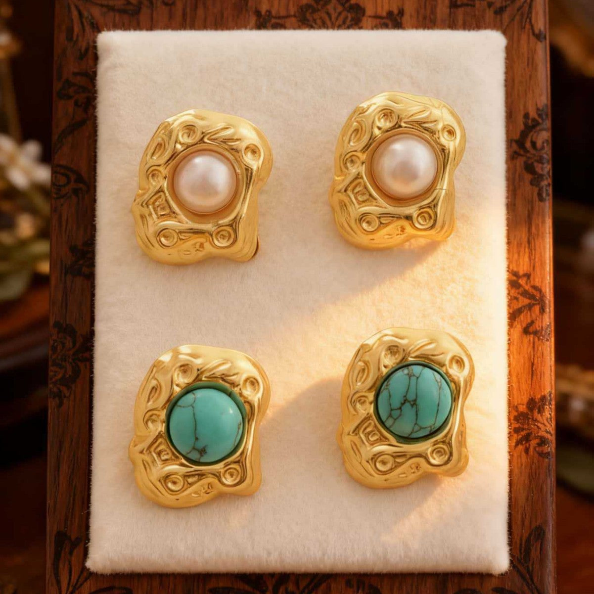 Wholesale Stainless steel gold irregular hollow embossed design earrings