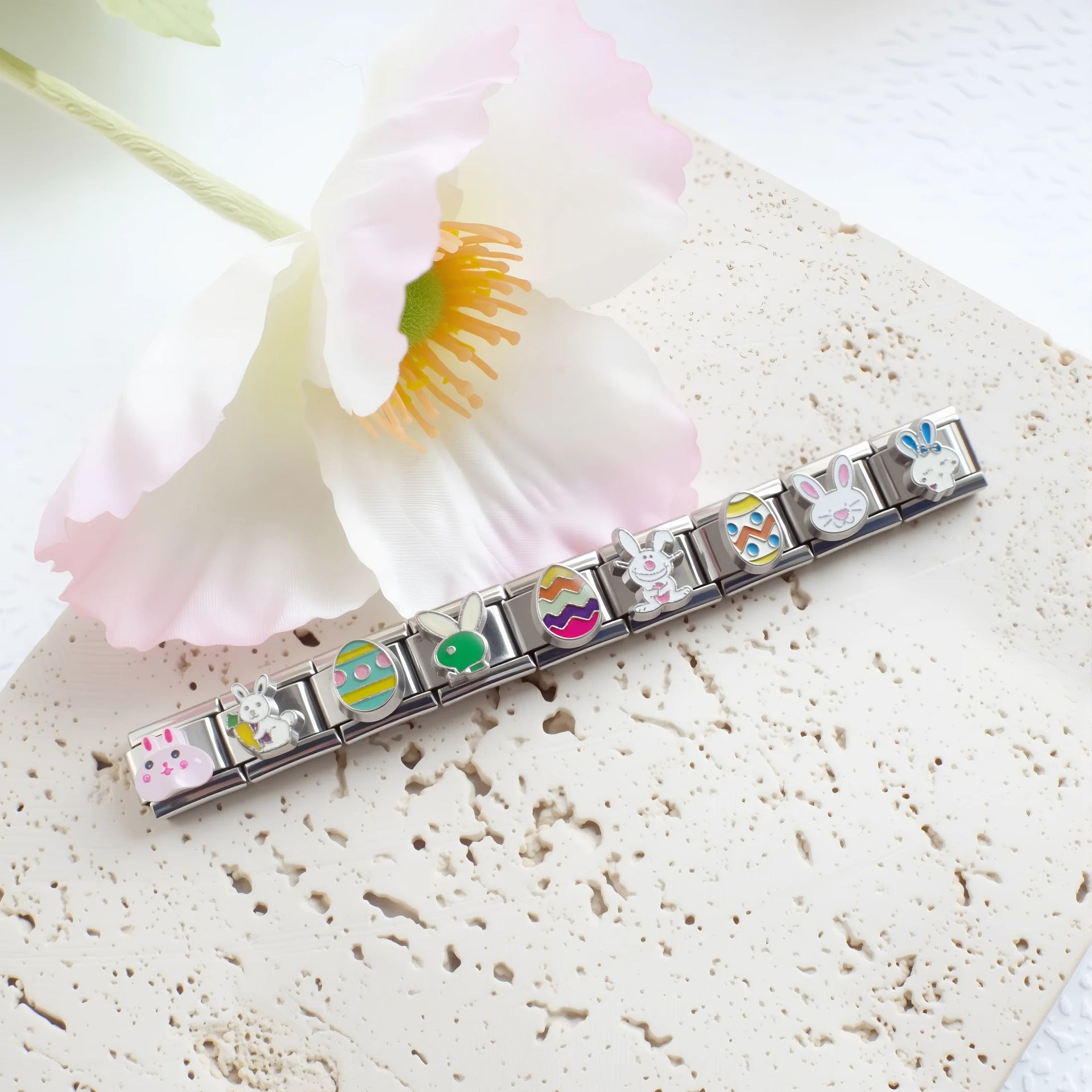 Wholesale 5pcs Italian Charm Bracelet 9mm DIY Splicing Easter Egg Rabbit Stainless Steel Composable Bracelet