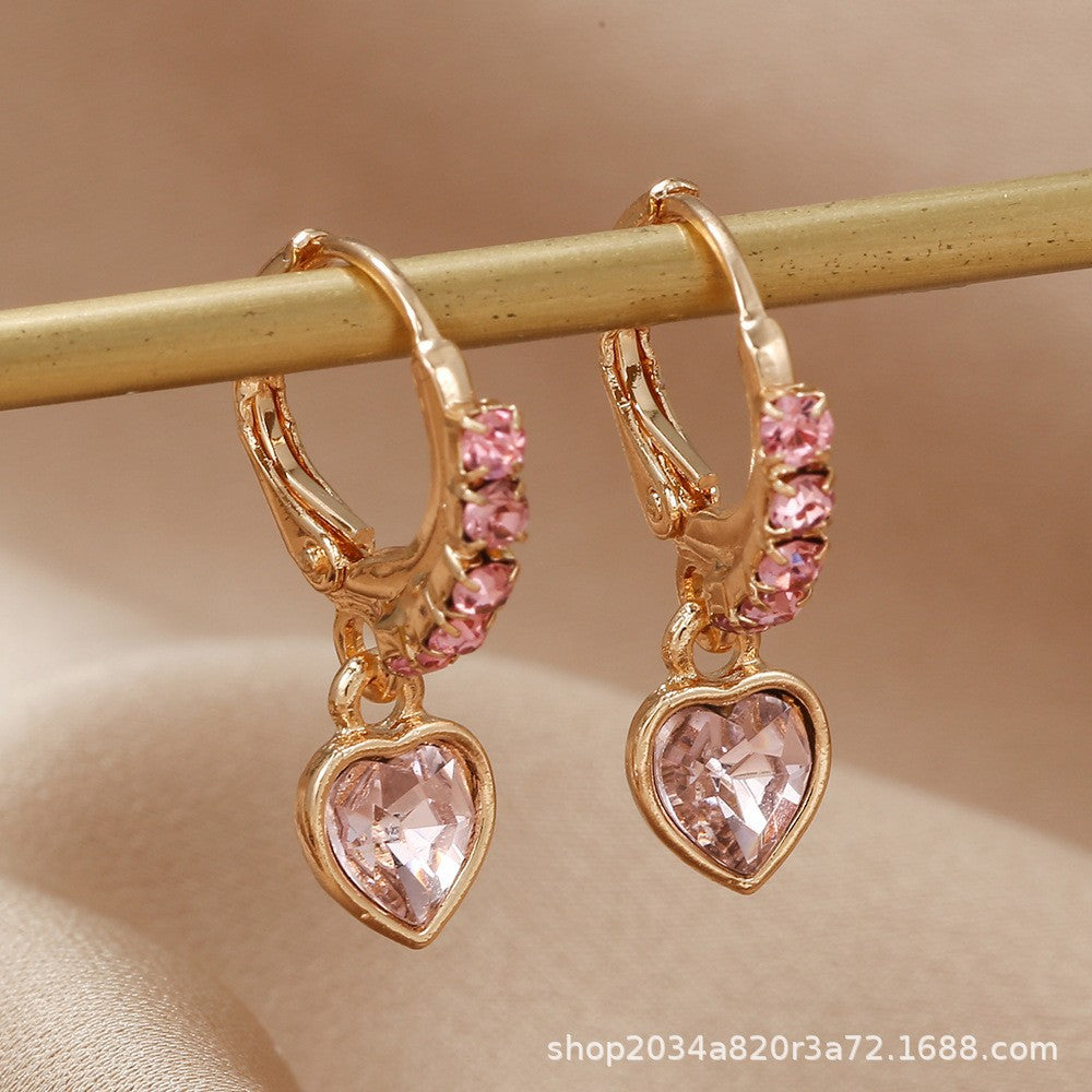 Wholesale  Metal Alloy Diamond Peach Heart Pendant Earrings
