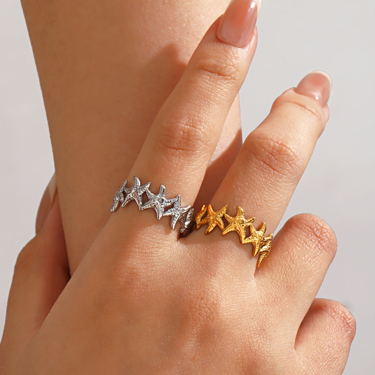 Wholesale Starfish Gold-Plated Stainless Steel Ring Fashion Accessory Gift