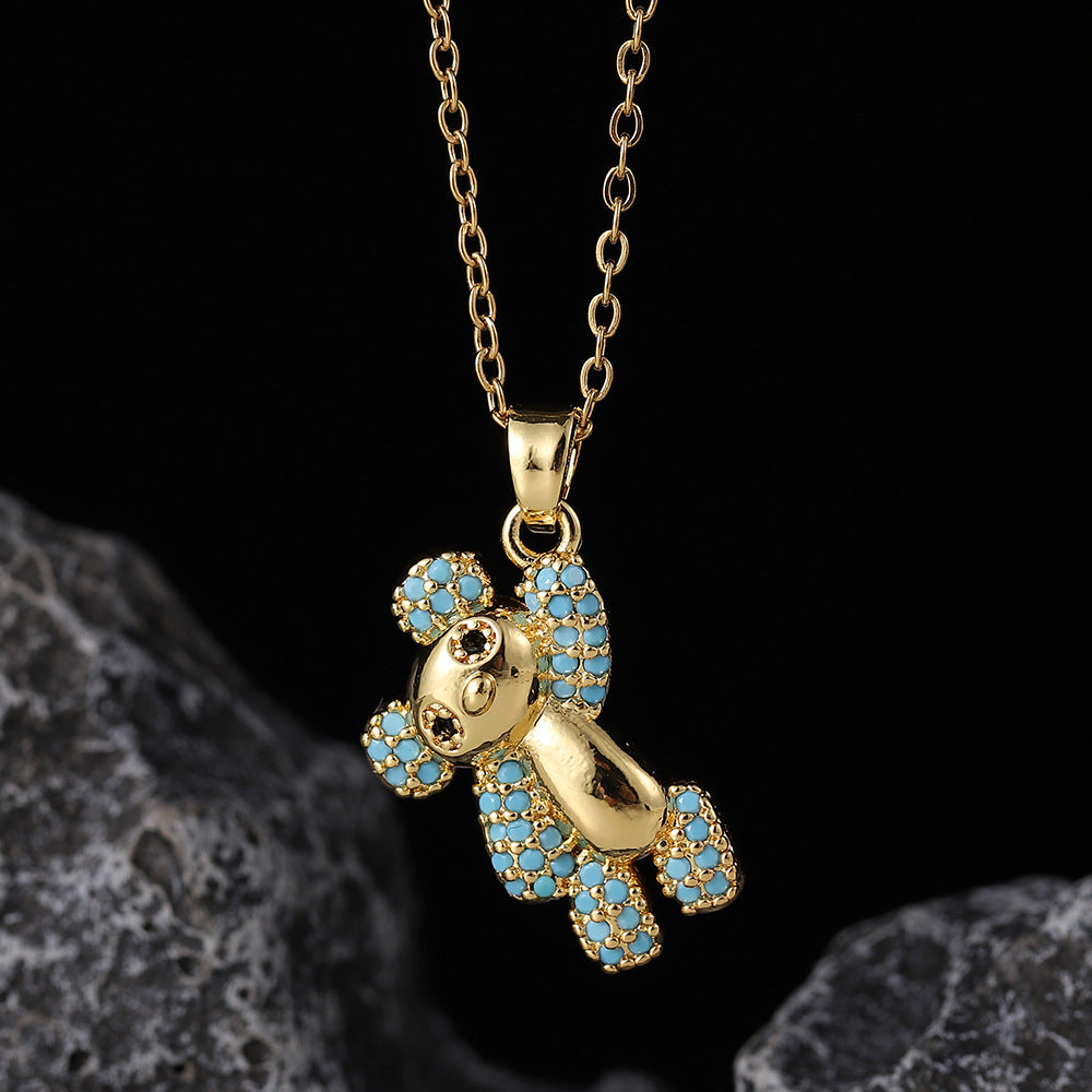Wholesale Copper Zircon Electroplated Colorful Bear Pendant Necklaces ACC-NE-SY004