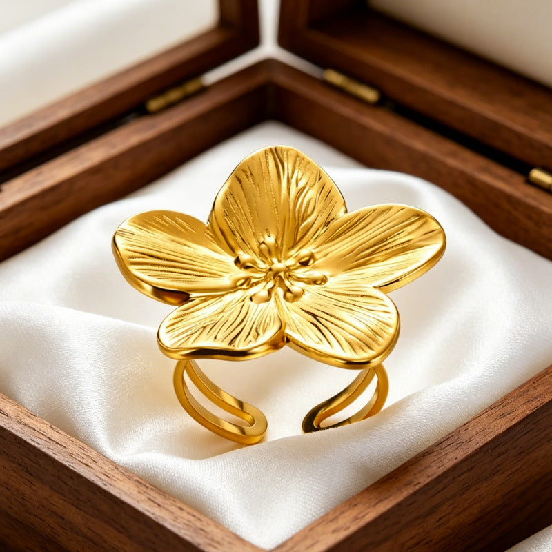 Wholesale Gold-Plated Copper Flower Bracelet &  Ring Set - Fashion Jewelry Accessory for Resale