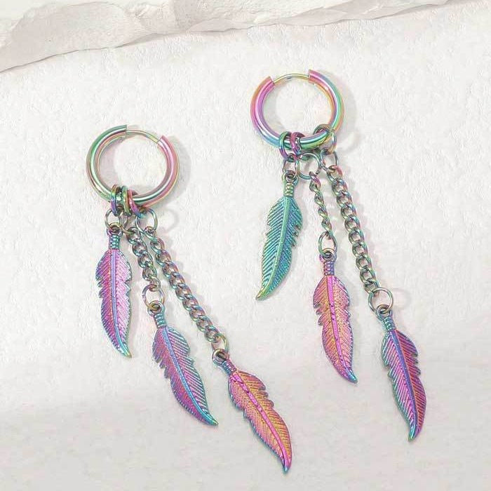 Wholesale Colorful Stainless Steel Feather Earrings
