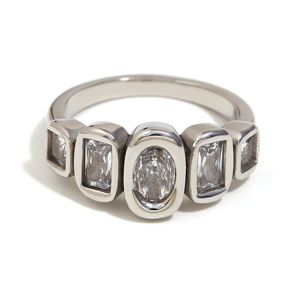 Wholesale Stainless Steel 18K Gold Plated Geometric Zircon Ring - Chic Jewelry Accessory for Boutique Resale