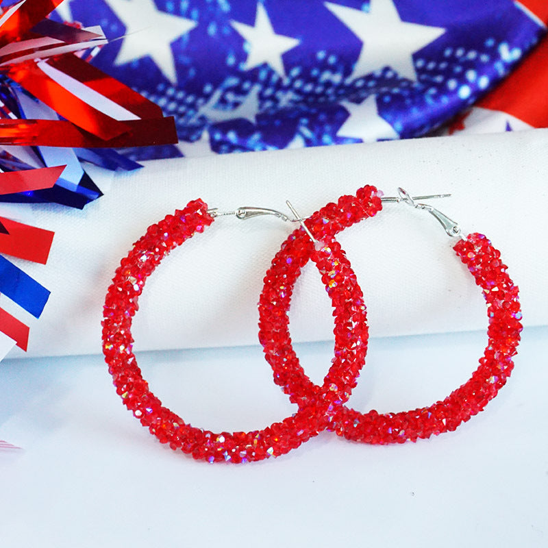 Wholesale 2 Pairs/pack American Independence Day Earrings Color Block Rhinestone Crystal Earrings ACC-ES-HY046