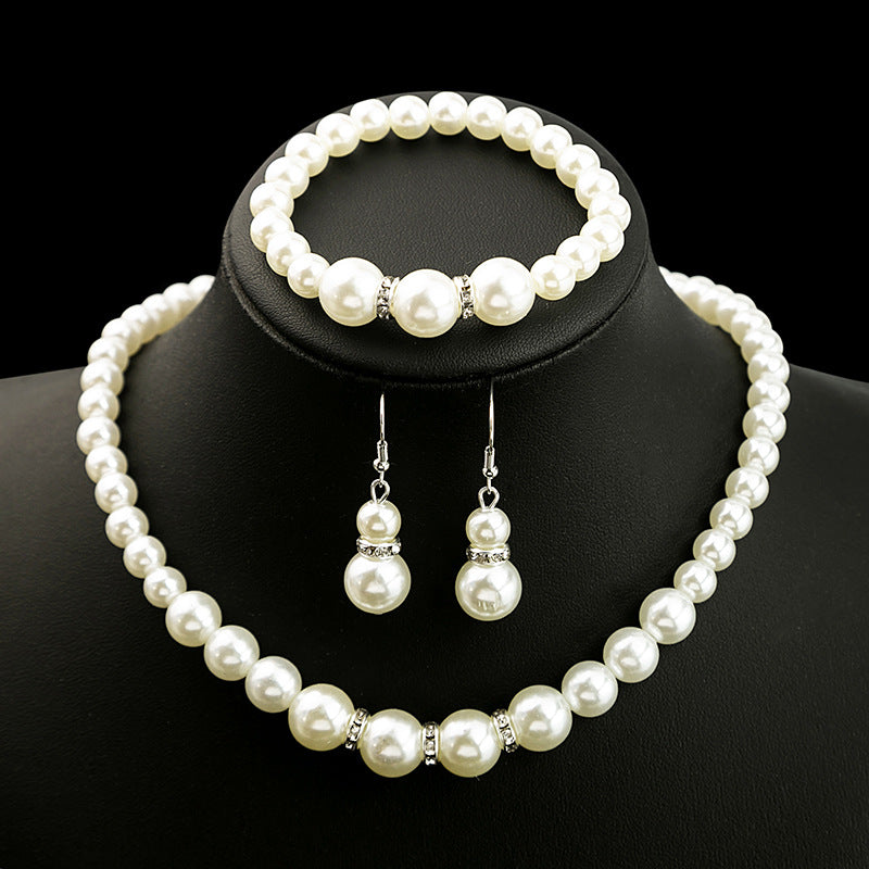 Wholesale Pearl Necklace Earrings Bracelet Three-piece Set