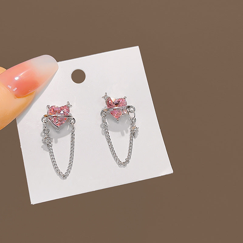 Wholesale Silver Needle Zircon Heart Earrings ACC-ES-MDD080