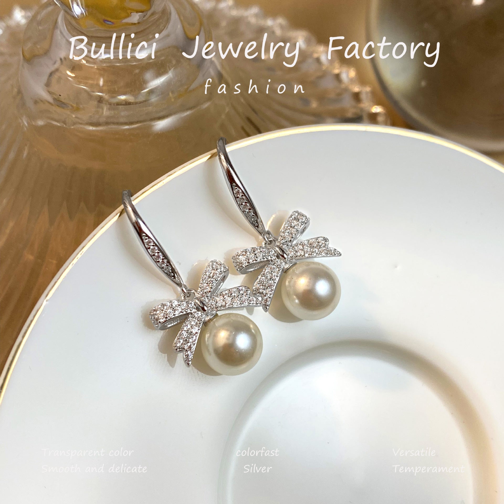 Wholesale  S925 Pure Silver Ear Hook Bow Pearl Earrings