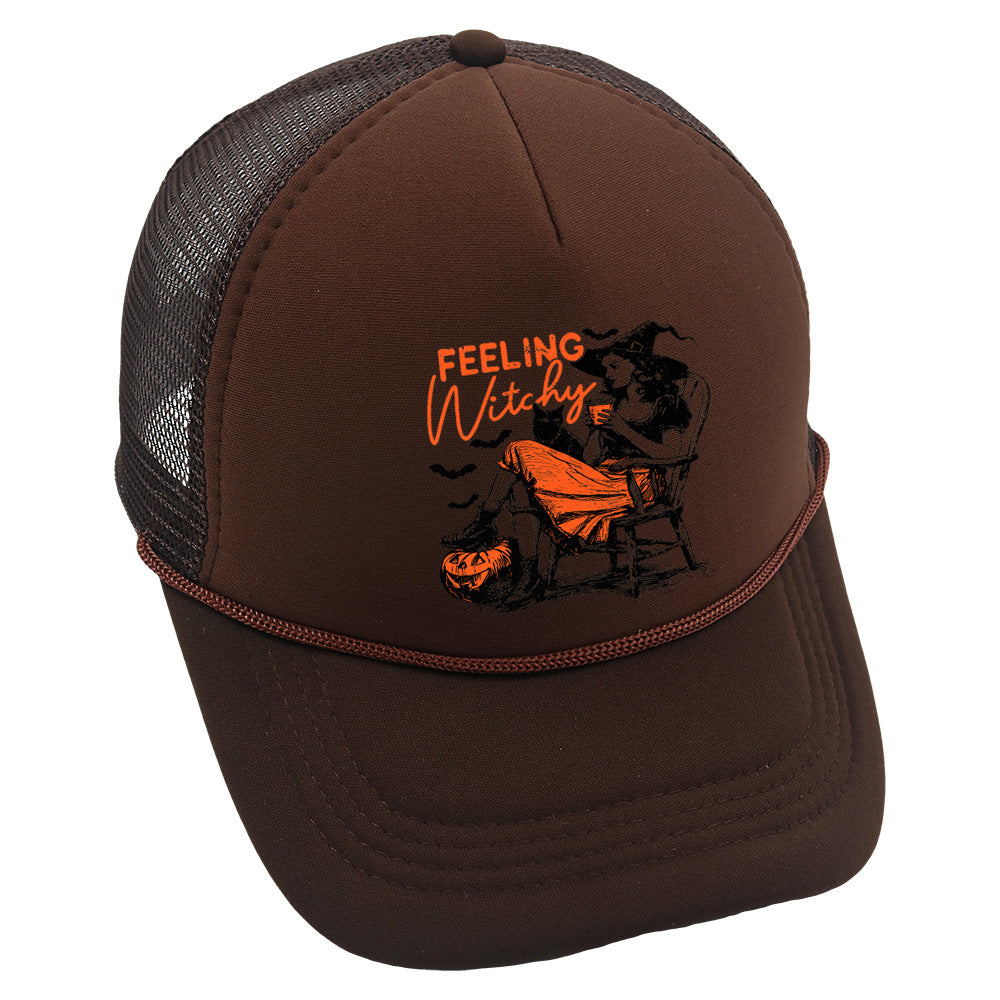 Wholesale Trucker Hat Halloween Pumpkin Witch Baseball Cap Printed Mesh Cap ACC-HT-HaiPu014