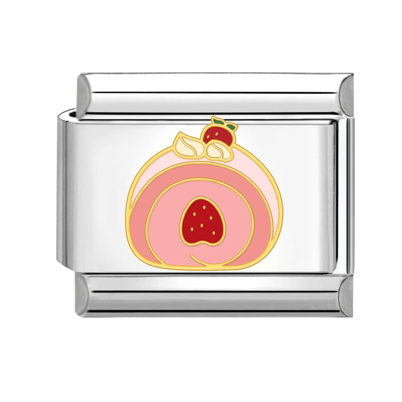 Wholesale Italian Charm Bracelet 9mm DIY Splicing Strawberry Cake Stainless Steel Composable Bracelet