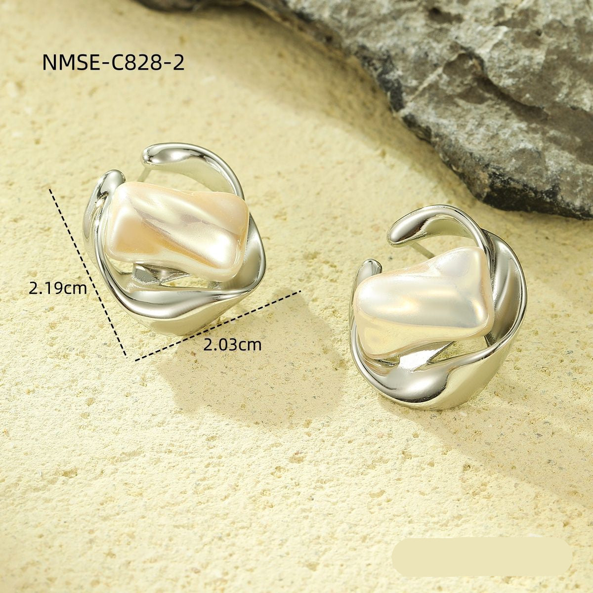 Wholesale Titanium Steel Irregular Geometric Pearl Light Luxury Earrings