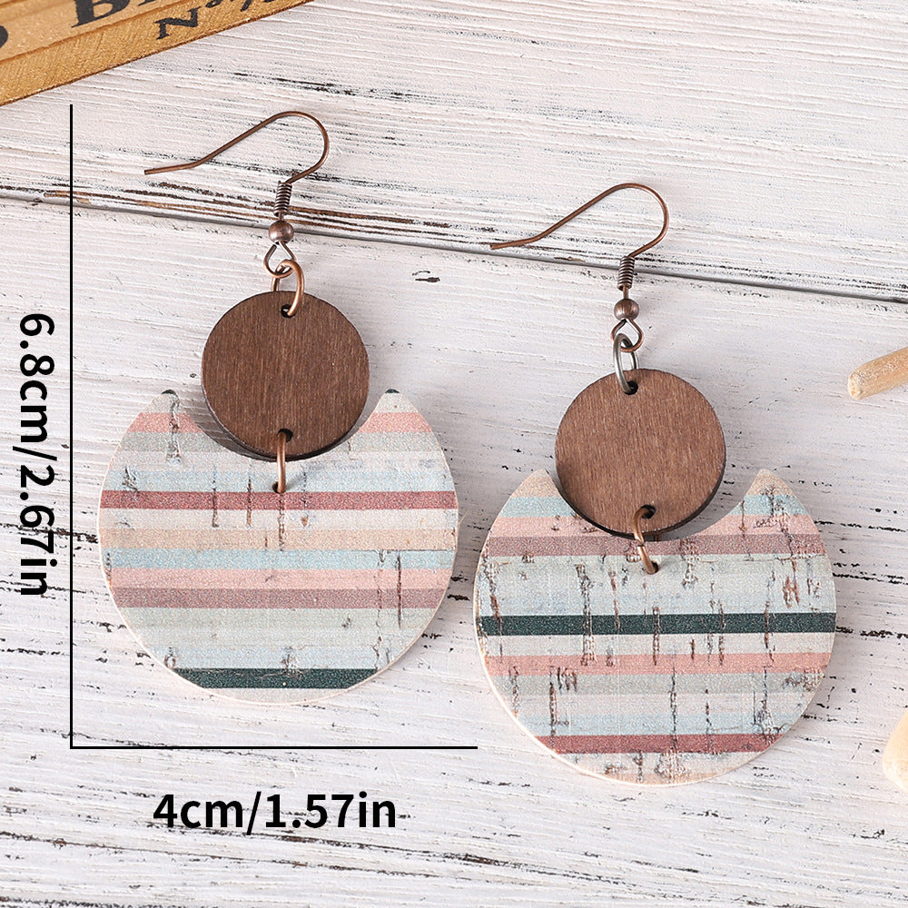 Wholesale  Bohemian distressed flower leaves leather wood pendant earrings