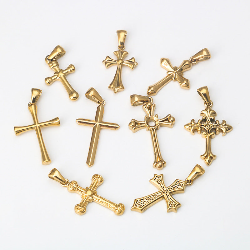 Wholesale Stainless Steel Simple Gold Variety Cross Pendant