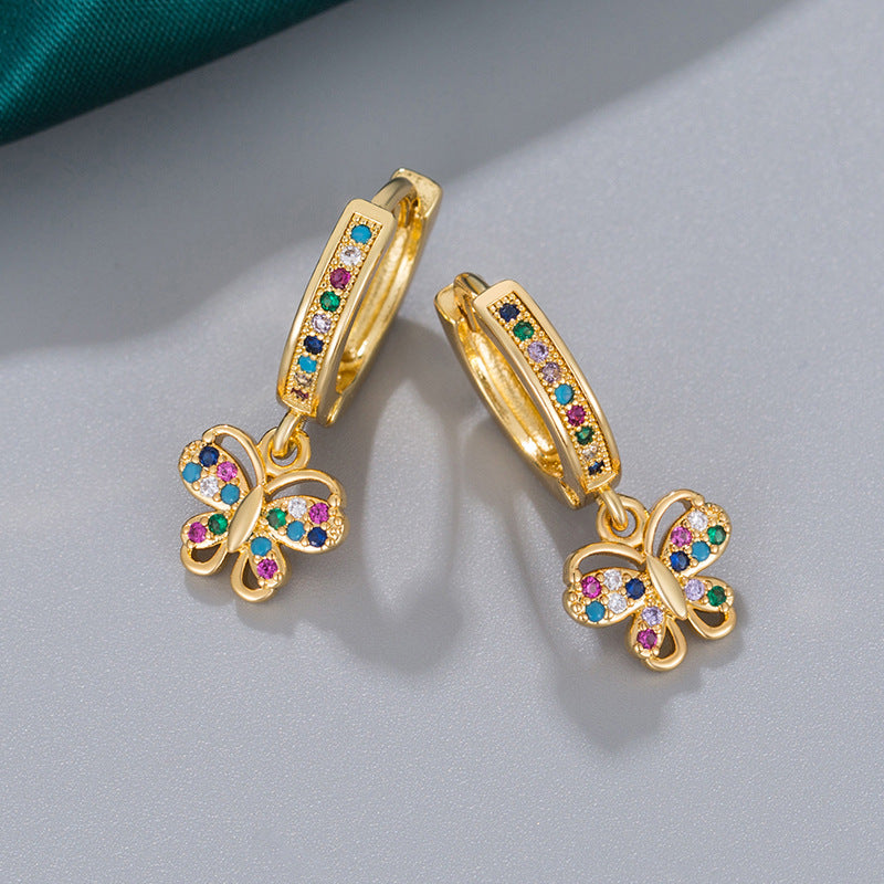 Wholesale Colored Diamond Butterfly Copper Plated Earrings ACC-ES-AYE004