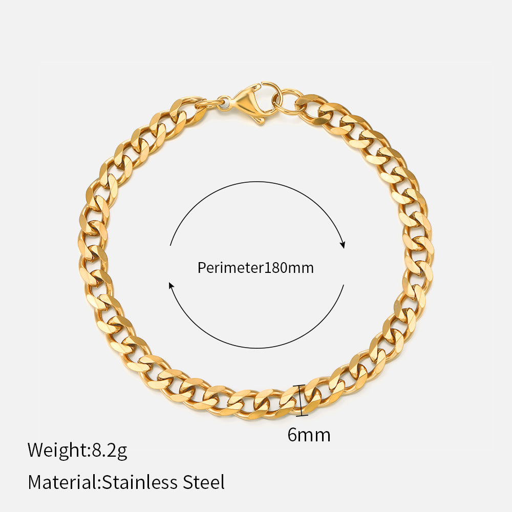 Wholesale  Stainless Steel Bracelets Real Gold Electroplating Smooth  Cuban Chain
