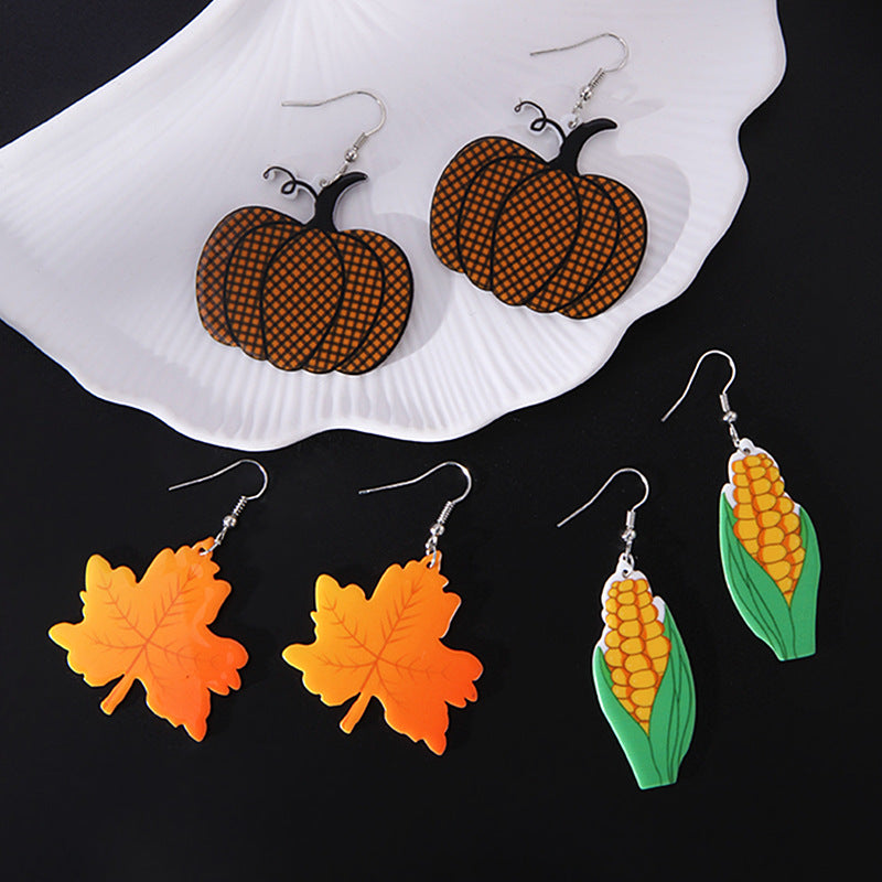 Wholesale Thanksgiving Scarecrow Turkey Legs Maple Leaf Acrylic Earrings ACC-ES-BinLi006