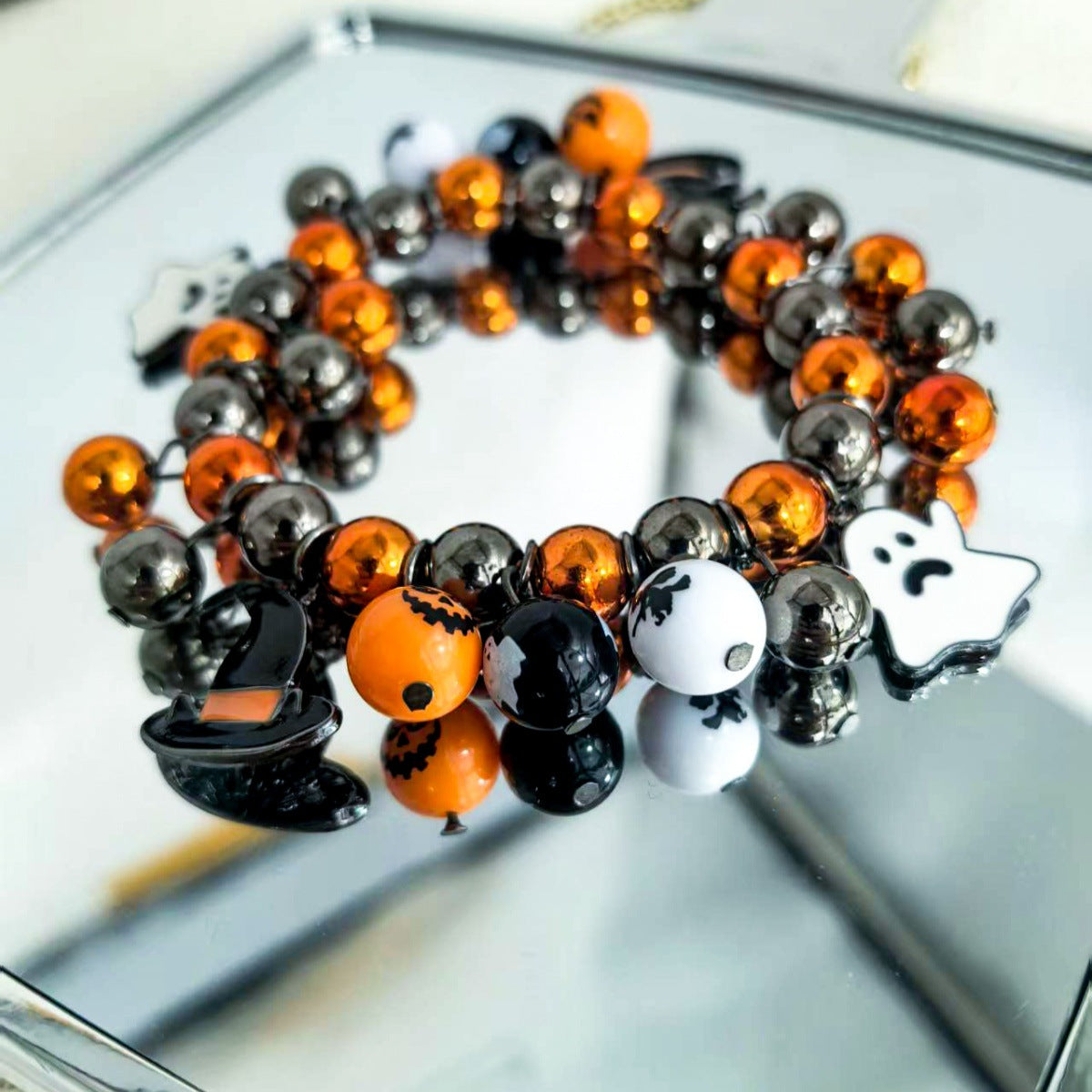 Wholesale  Funny Pumpkin Ghost Magic Hat Pendant Beaded Elastic Bracelet