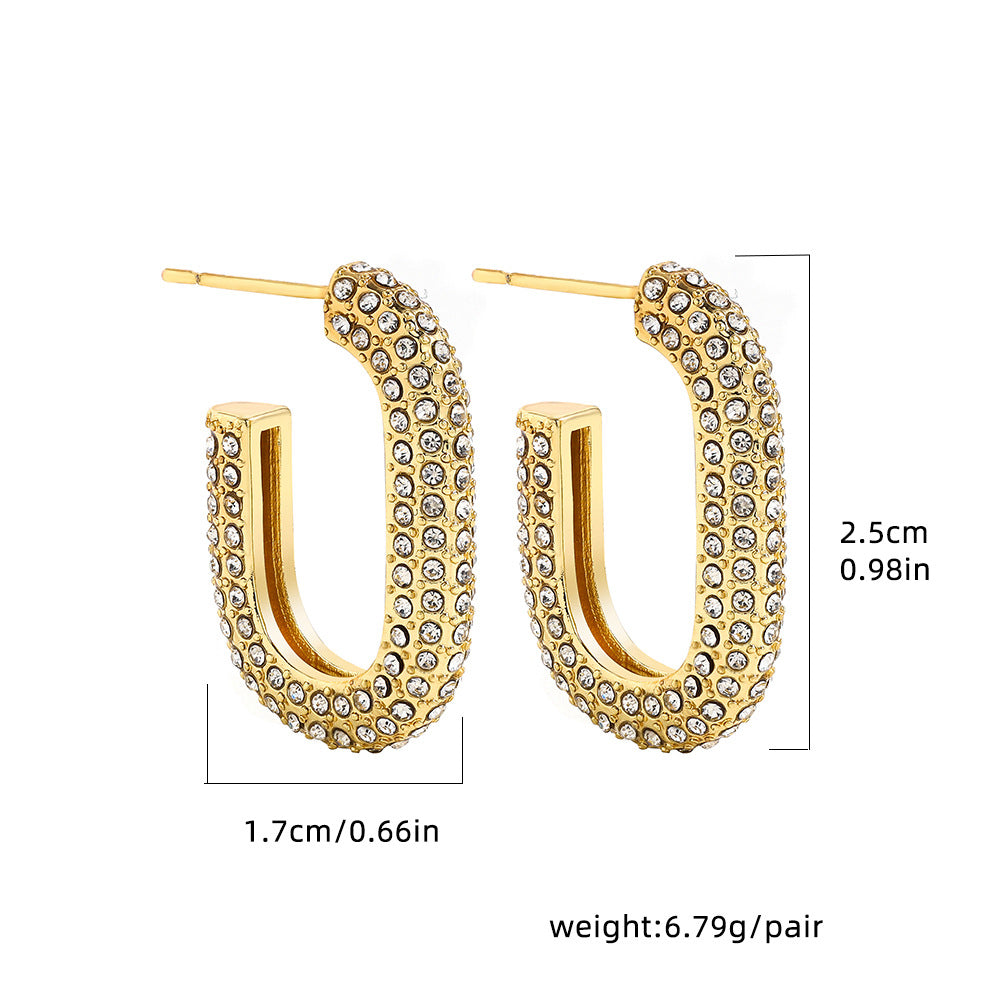 Wholesale  Stainless Steel Plated 18K Gold Kink Earrings with Diamond Twist Pearl Exaggerated Full Diamond Ear Ring