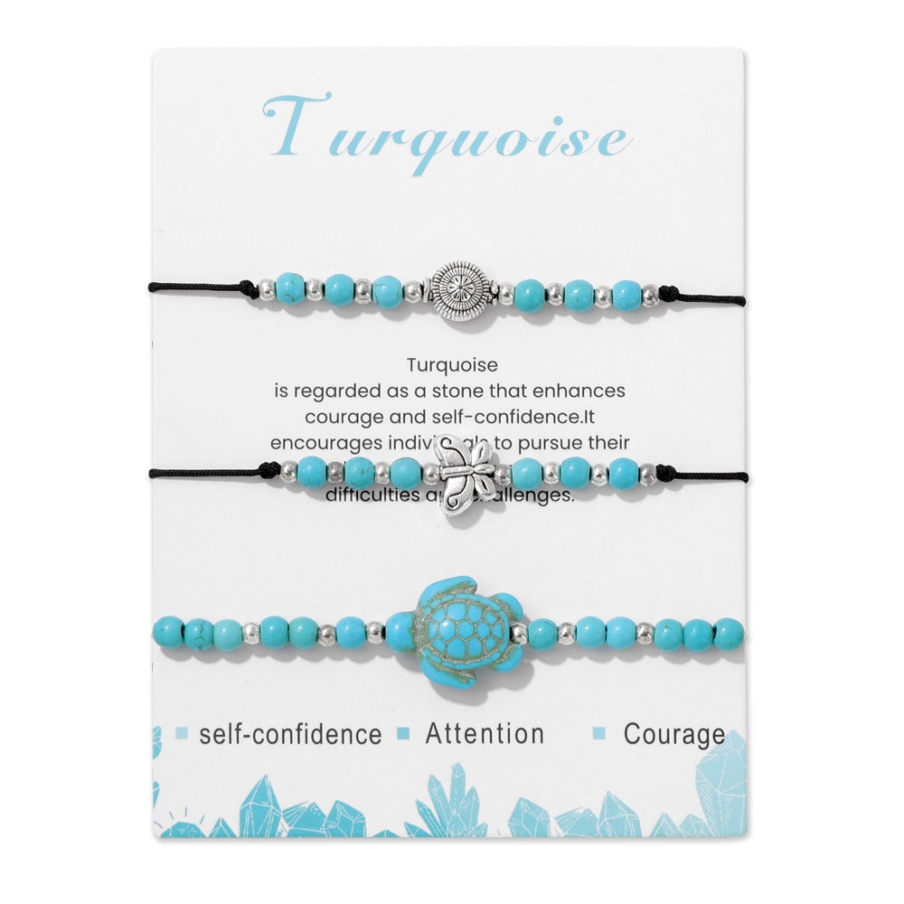 Wholesale Turquoise Men's Turtle Handmade Braided Bracelet Set ACC-BT-YinYi001