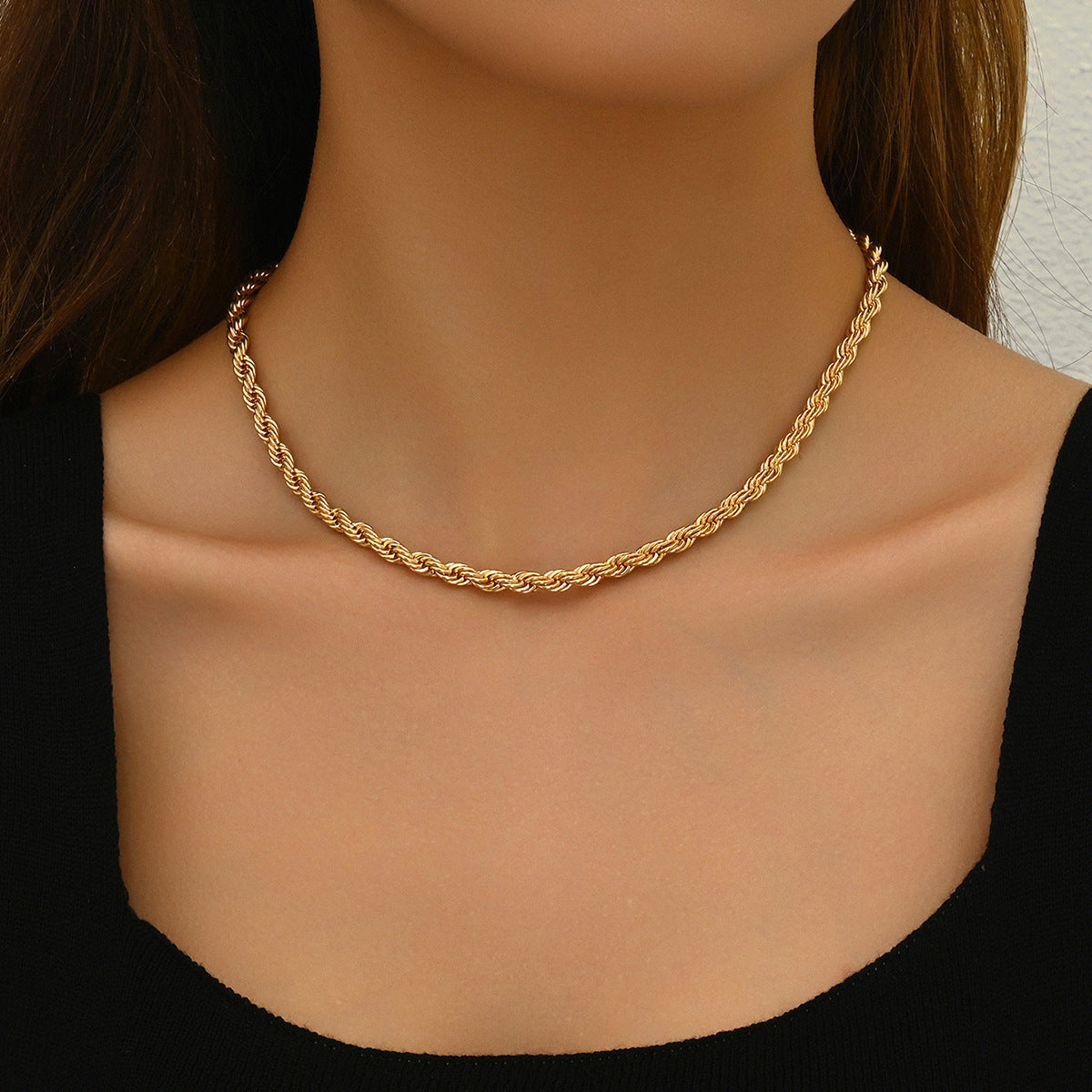 Wholesale minimalist gold-plated braided chain choker necklace