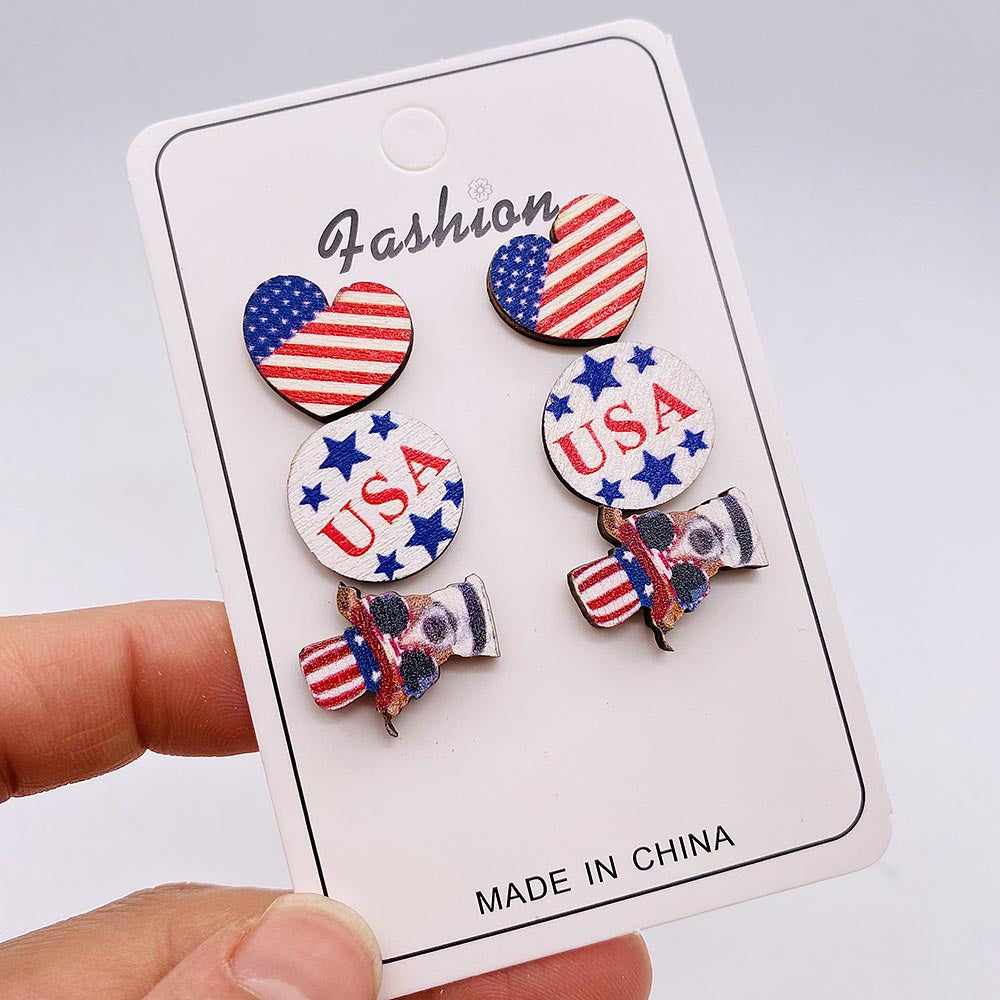 Wholesale American Independence Day Heart Shape Butterfly Wooden Earrings ACC-ES-CY021