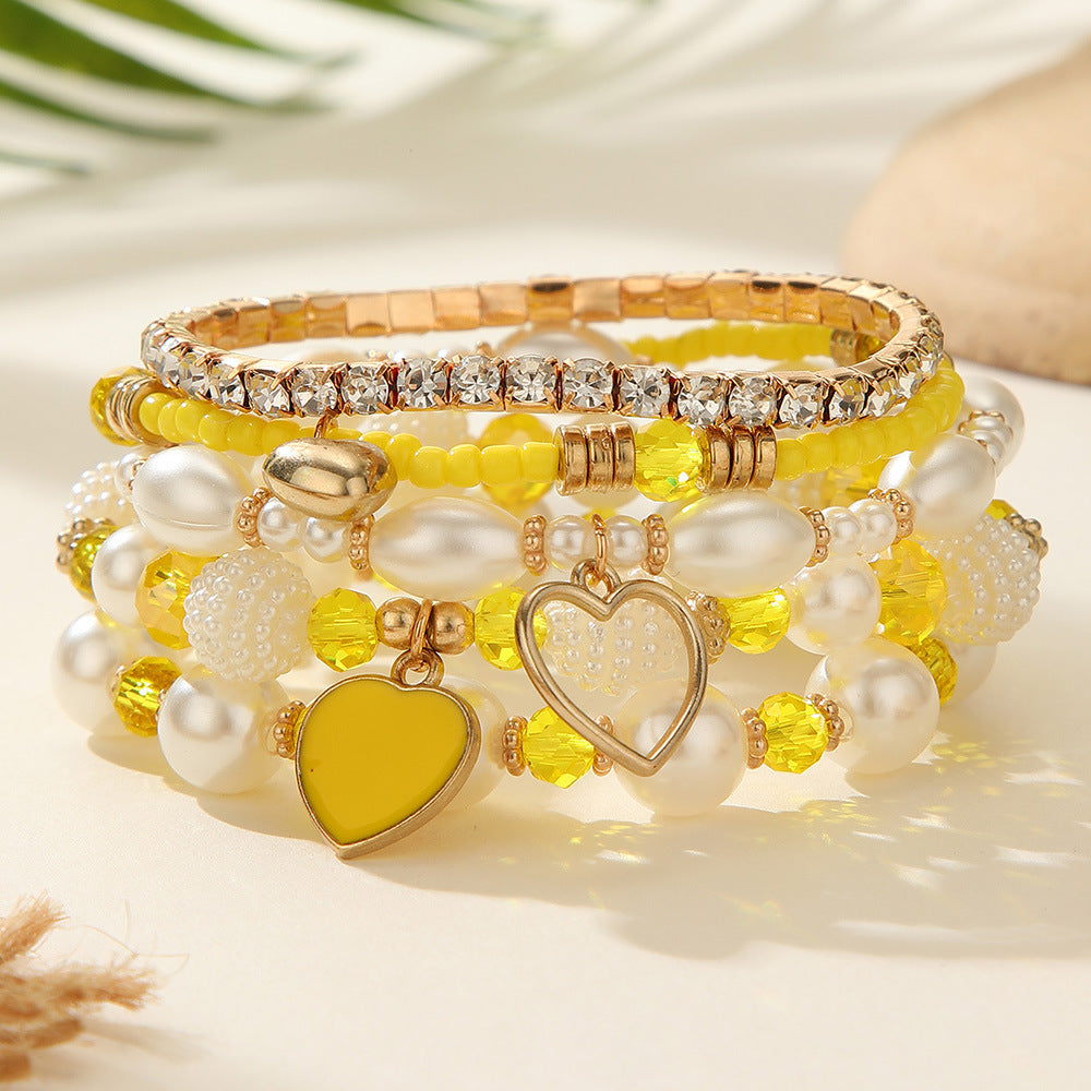 Wholesale Alloy Hand Knit Beaded Bracelet Set,  Bohemian Heart Design Jewelry Accessory for Women