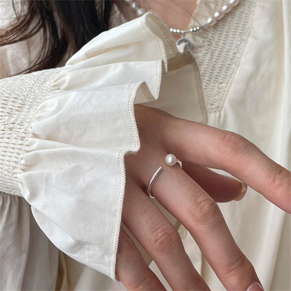 Wholesale 925 Silver Vintage Pearl Bow Plain Ring ACC-RS-Yues004