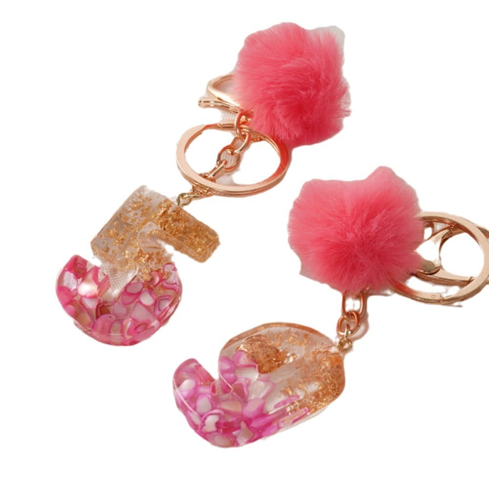 Wholesale Creative and Cute Red Fur Ball Letter Shell Handmade Glue Keychain Exquisite Pendant