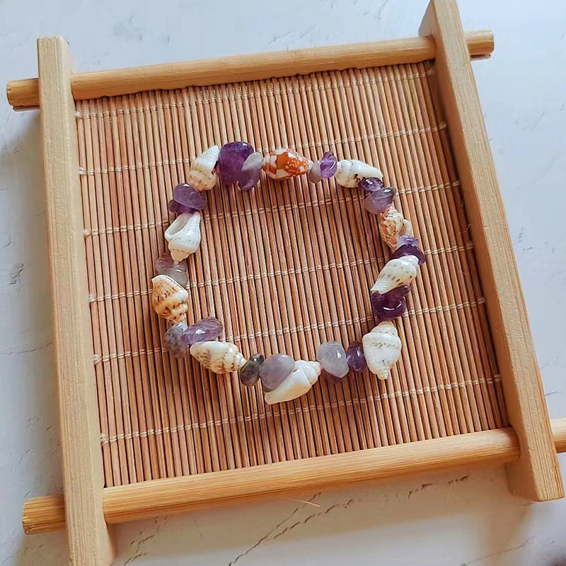 Wholesale Natural Gravel Amethyst Pink Quartz Strawberry Crystal Conch Shell Bracelet ACC-BT-Youl005