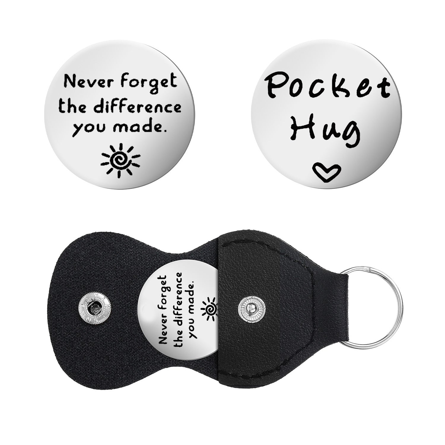 Wholesale Stainless steel double-sided engraved round brand leather keychain