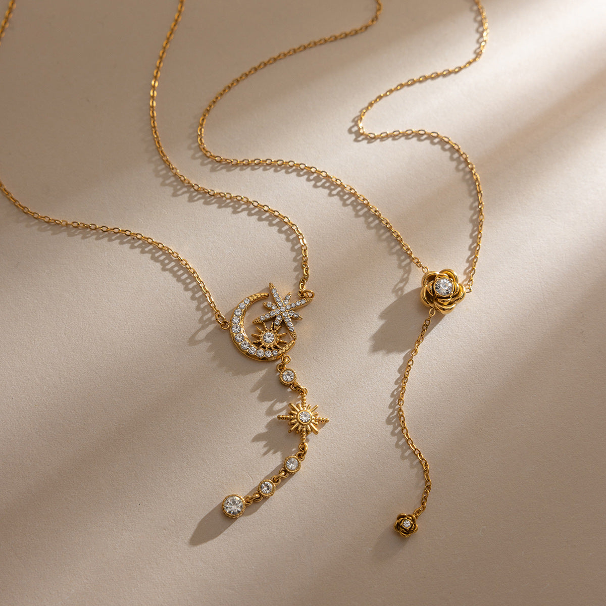 Wholesale Stainless Steel Star and Moon Flower Zirconia Necklace