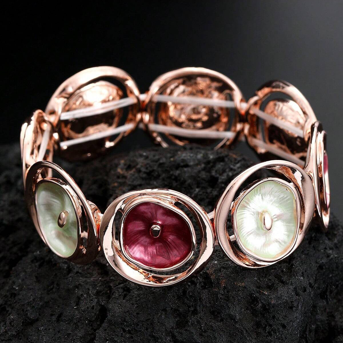 Wholesale  round hollow flower alloy elastic bracelet