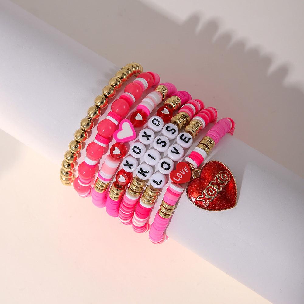 Wholesale Cute Pink Valentine's Day Heart Bracelet Set