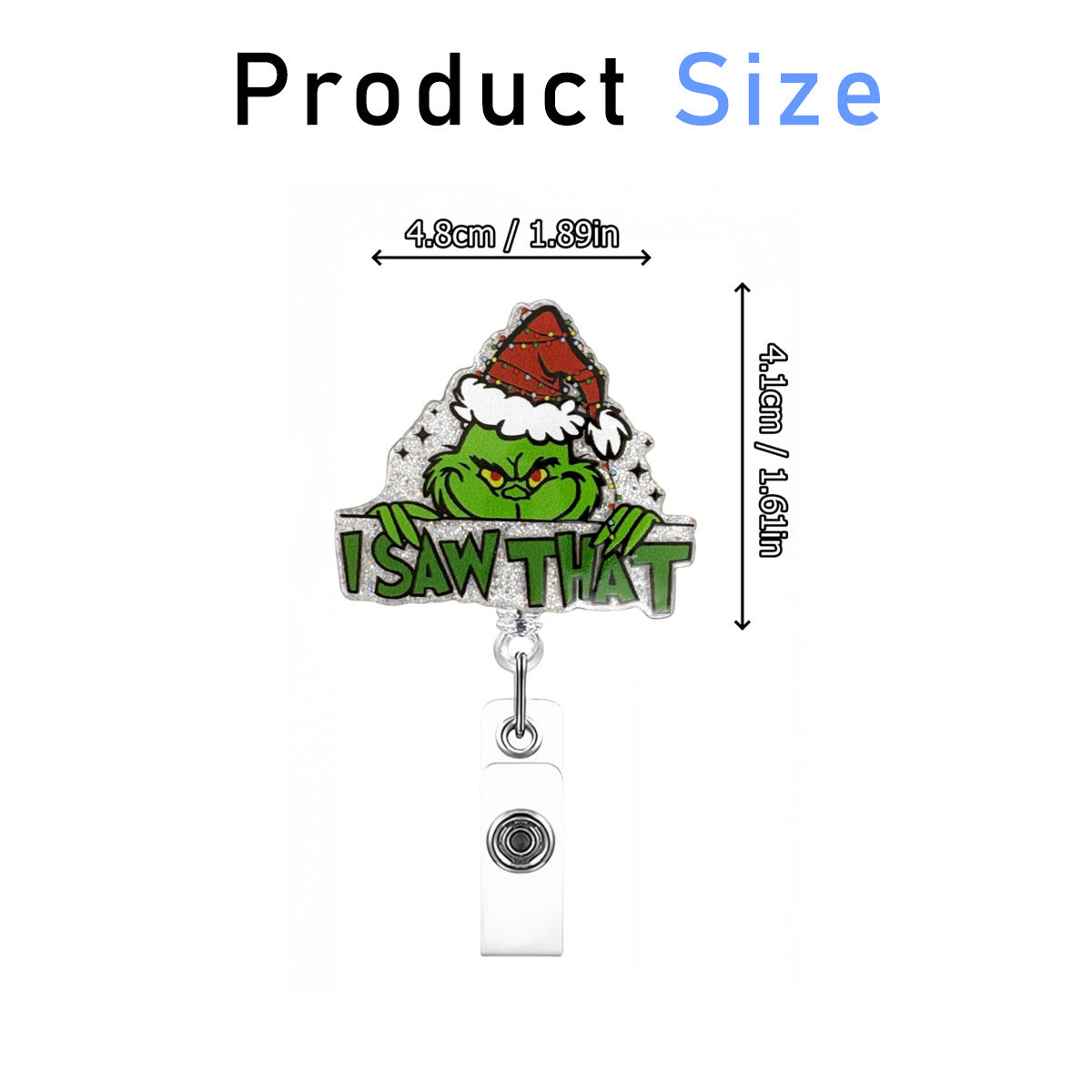 Wholesale easy-pull snap fastener acrylic Christmas green monster Badge Reels