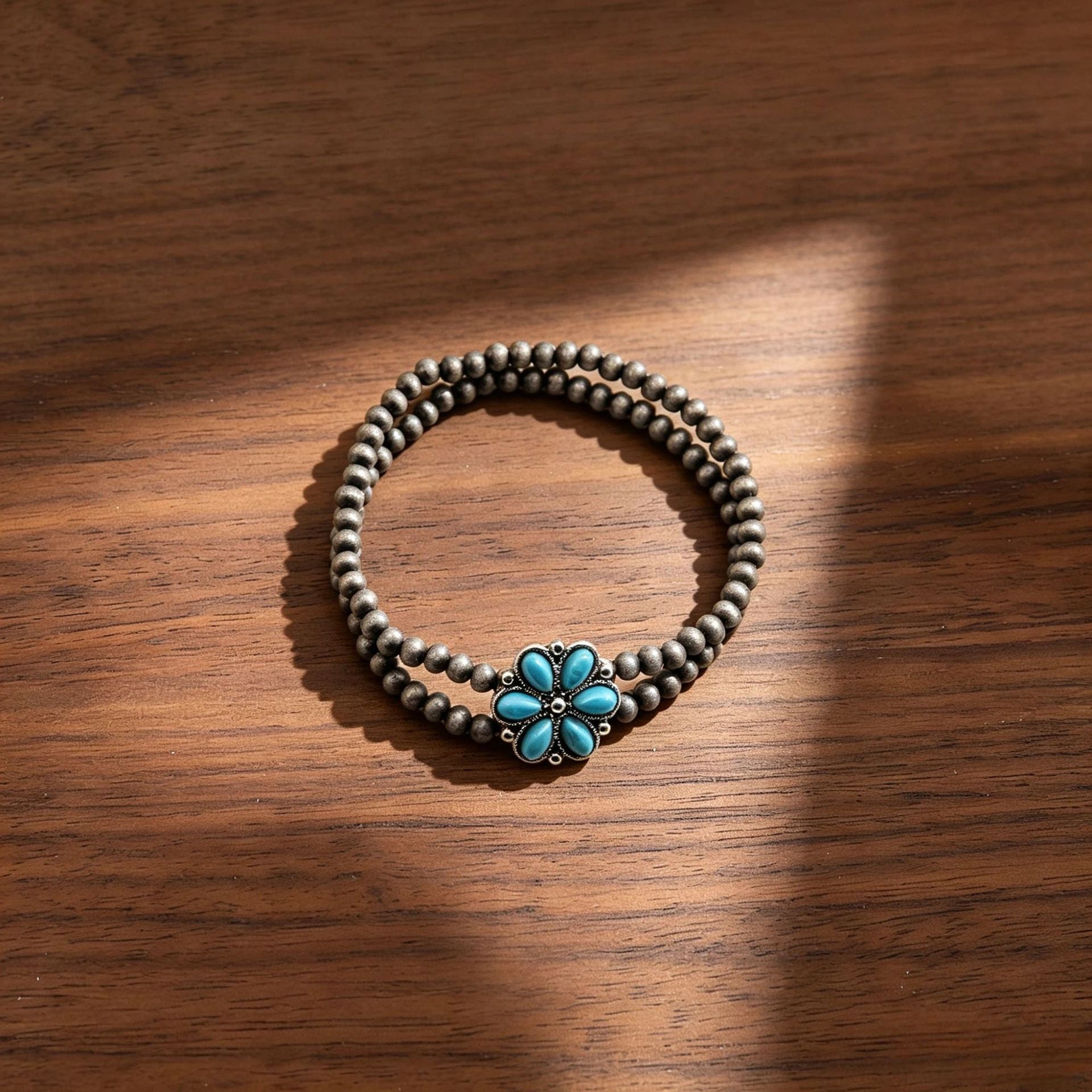 Wholesale Vintage Turquoise Flower Bead Jewelry Set Necklace Bracelet Ring Ethnic Style Fashion Accessory