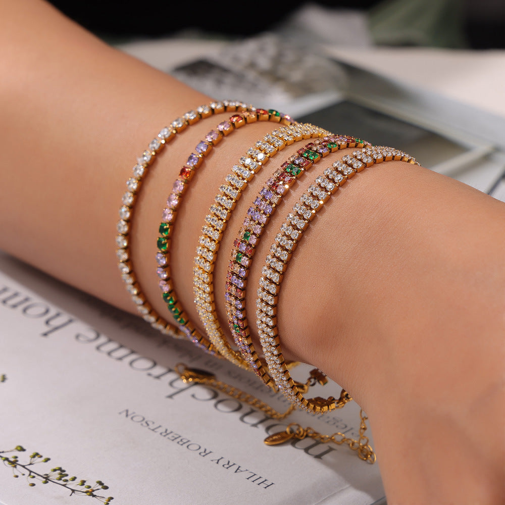 Wholesale Fashion Tennis Bracelet Titanium Steel Gold Plated Colorful Zircon Boutique Resale Jewelry